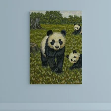 Panda Bear Grassy Field Oil Painting Dorm Wall Hanging Animals Canvas Prints