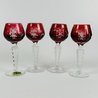 Y*t様 LAUSITZER GLASラウジッツァー・グラス アンティーク ヴィ Lausitzer Glas Ruby Cut to Clear Cordial Glasses Set 4 German
