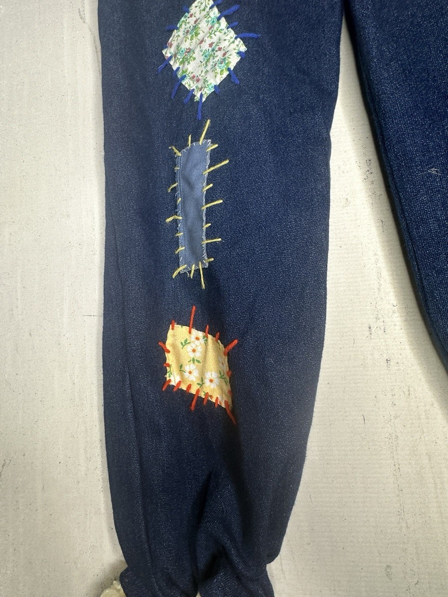 Vintage Handmade Scarecrow Costume 1970s - Denim Patchwork Pants Size S View 6