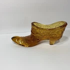 Vintage Fenton Amber Glass Daisy & Button Shoe Slipper