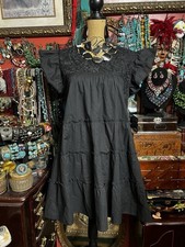 Beautiful Oaxaca Mexico Ruffle Dress In Black With Black Embroidery  Crochet ML