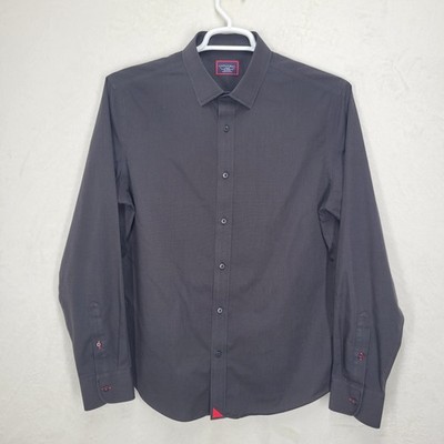 UNTUCKit Shirt Mens Large Slim Fit Black Stone W/ Red Long Sleeve Wrinkle Free 1