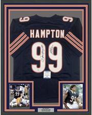 Framed Autographed/Signed Dan Hampton HOF 2002 33x42 Chicago Blue Jersey JSA COA