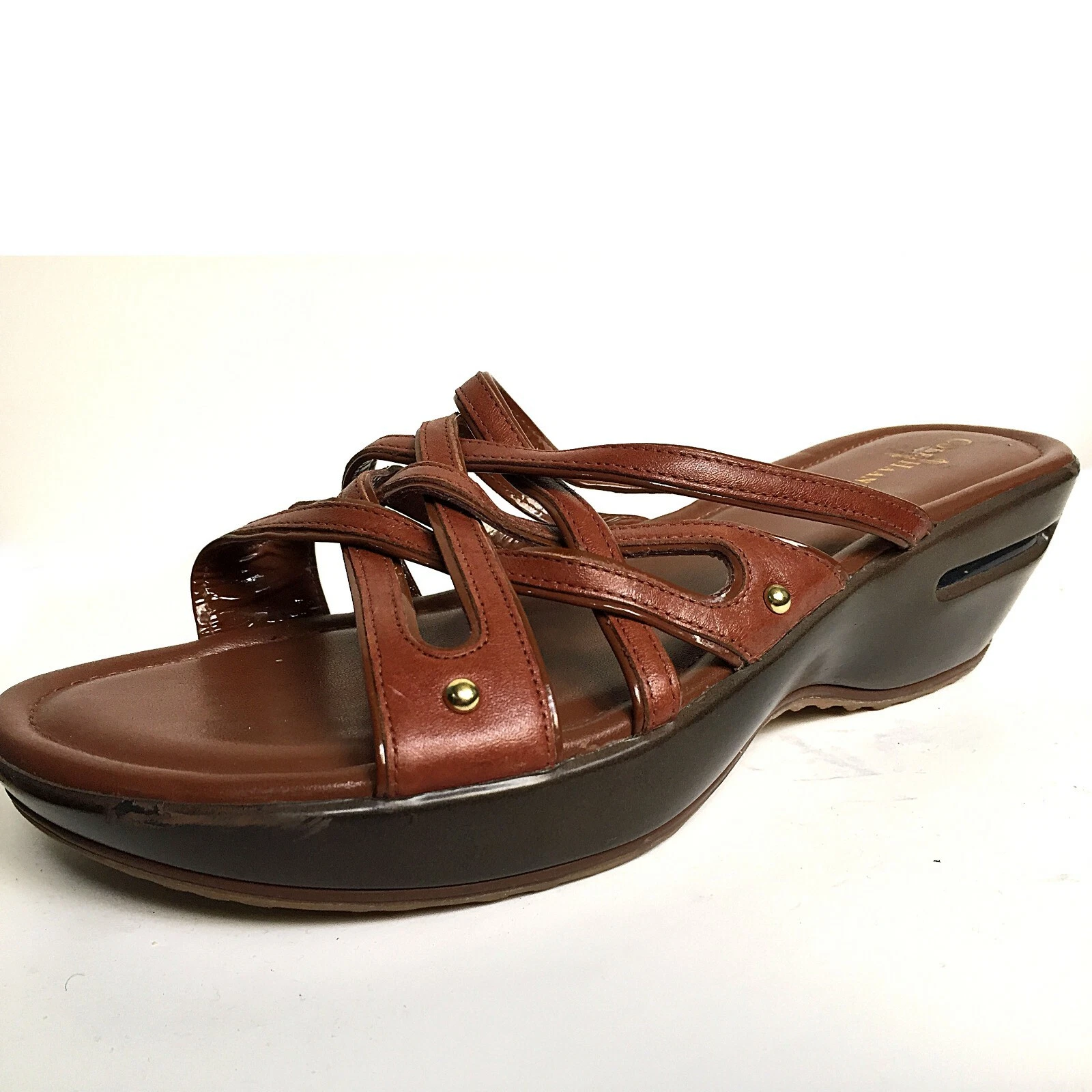 Sandali Cole Haan NikeAir zeppa donna taglia 9 5 B marrone vernice pelle