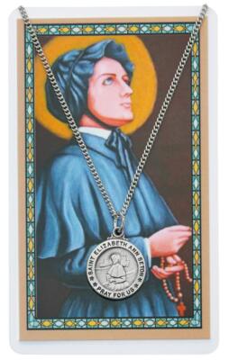 St Elizabeth Ann Seton Medal with 18in Chain and Laminated Holy Card Set