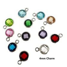 Sterling Silver Fancy Bezel Birthstone Charms- 4mm Tiny Round Charms