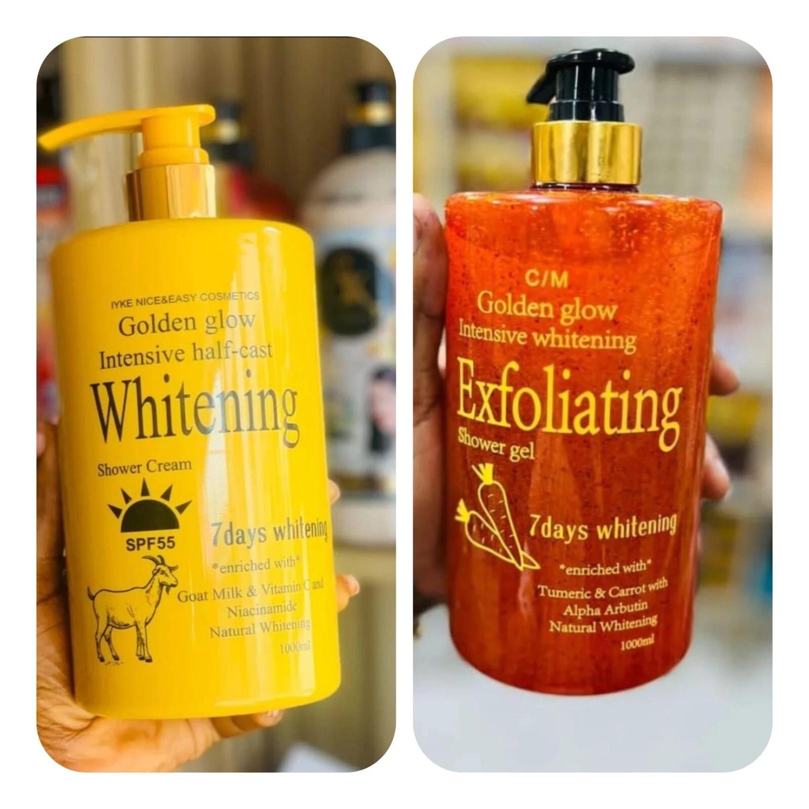 Golden Glow Intensive Whitening Exfoliating Shower Gel 1000ml & Lotion