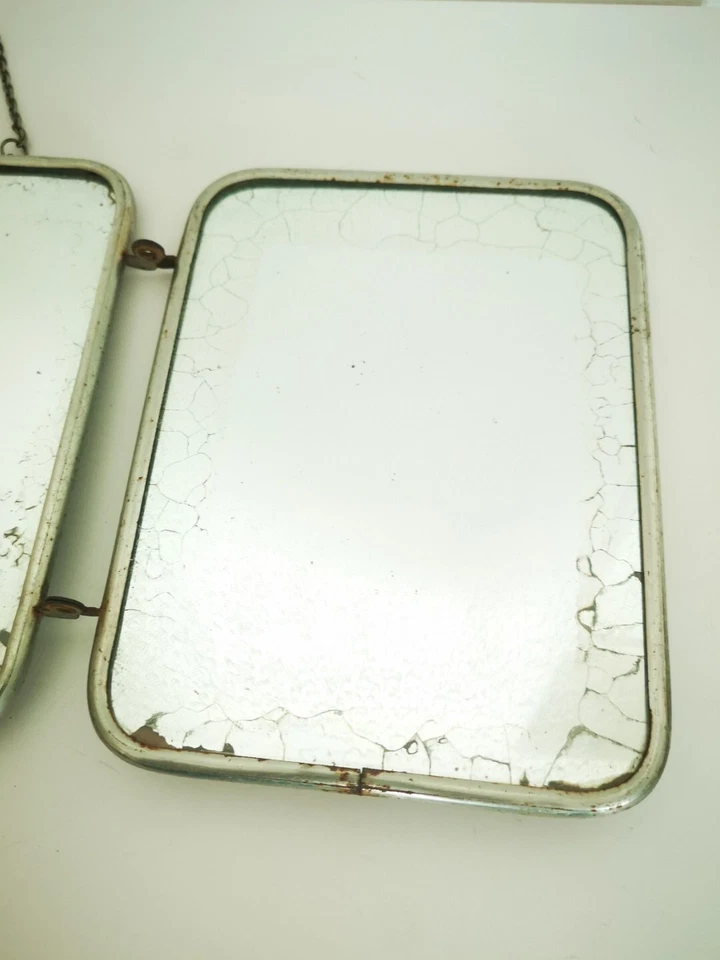 Ancien Miroir de Barbier Triptyque 3 Glaces avec Chainette Vintage Patine Antiqu - Photo 4/4