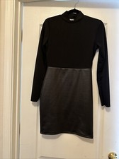 Black Jersey / Pleather Long Sleeve Dress Size S 