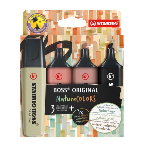 Highlighter - STABILO BOSS ORIGINAL NatureCOLORS - Pack of 4 - Mud Green, Sie...