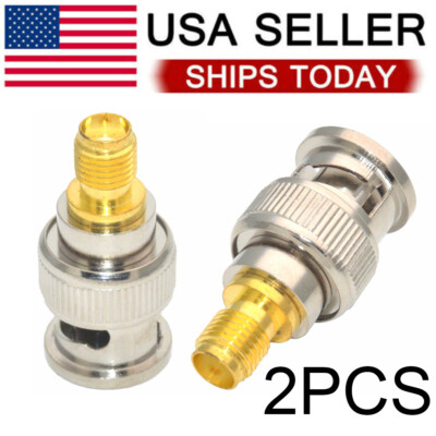 2PCS BNC Male Plug to SMA Female Jack RF Coaxial Adapter Cable Connector