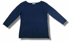  225 Neiman Marcus Women's Blue Cashmere Long Sleeve Crewneck Sweater Size Large