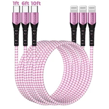 3Pk SET Pink USB C to iPhone Cable Fast Charger Cord for iPhone 14 PRO MAX 13 12