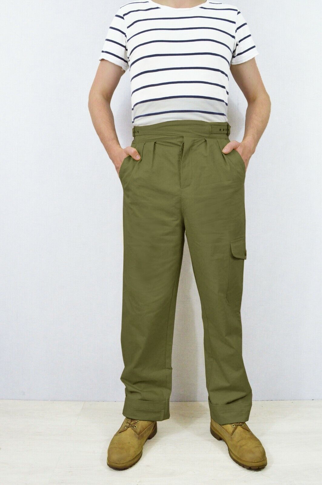 Gurkha Pants British Military 1950s Army Trousers Belted Pleated Front -  Cotton