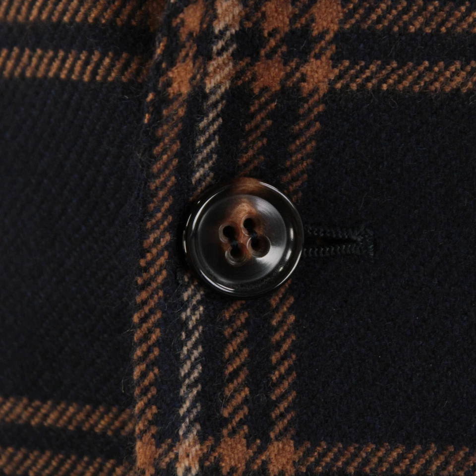 Stile Latino 全新带标签羊绒运动外套 52R 码(42R 美国)蓝色带棕色和棕褐色格子 — 第 2/4 张图片