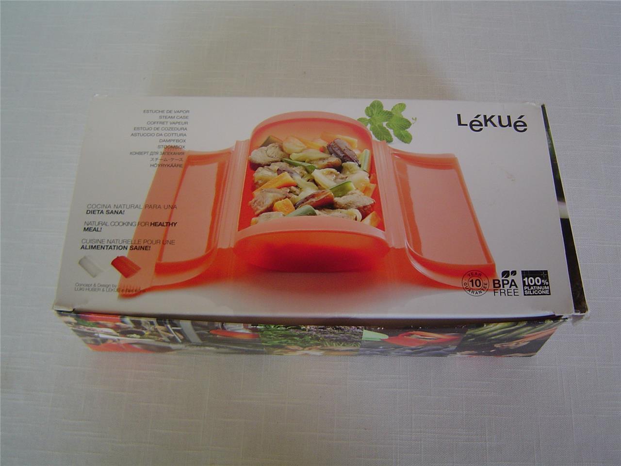LEKUE STEAM CASE with Instructions / for 1-2 people/Microwave & Oven Safe/Orange