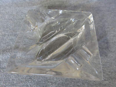 Ashtray Vintage Square Small Thick Cut  Glass Art Deco