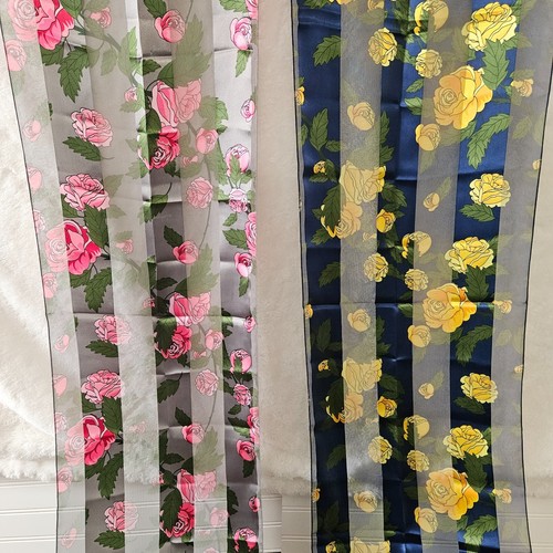 Multi-Colored Scarves with Floral Roses Design All Over Pattern Silk Feel Unisex - Picture 6 of 14