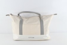 Lacoste Parfums Spell Out Crocodile Logo Leather Handled Tote Bag Nylon White