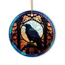 Raven Bird Flat Halloween Ceramic Ornament Made in USA Hang Year Round