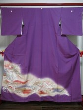 Japanese Kimono TOMESODE Fabric Silk Woman Kyoto Japan Vintage Antique kf-127