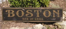 BOSTON BAR & GRILL -  Rustic Painted Wooden Sign