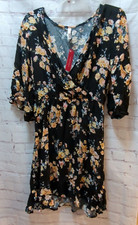 Target Xhilaration 2019 black pink floral dress Women M ruffle hem flutter sleev