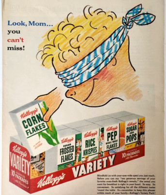 Look Mom Kelloggs Corn Flakes Variety Pack Cereal Vintage 1954 Ad Magazine Print