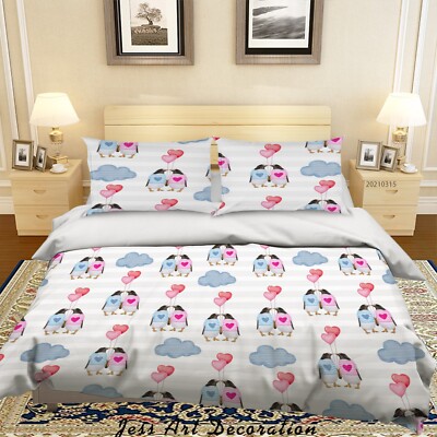 3D Cartoon Penguin Heart Pattern Quilt Cover Set Bedding Sets Pillowcases 64