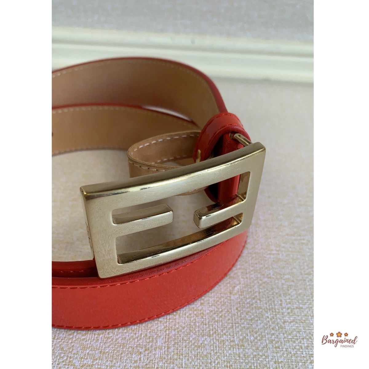 Authentic FENDI Red Patent Leather FF Baguette Buckle Belt 70 28 8C0130