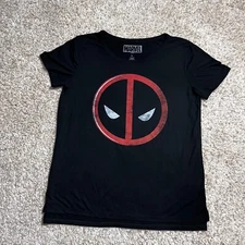 Deadpool Shirt Women Large Black Red Logo Marvel Comics Movie Casual Graphic Tee