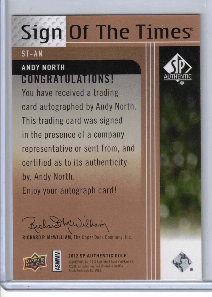 2012 UD SP Authentic Golf Andy North Sign of the Times on-card auto card #ST-AN - Image 2 of 2