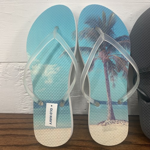Gap, Old Navy womens beach sandals SZ. 8 black, palm tree  image  - Picture 2 of 5