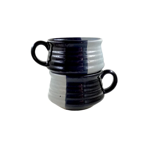 Hand Thrown STUDIO ART Pottery SOUP MUG Bowls, Set of Two, Glazed Ceramic, 14 oz