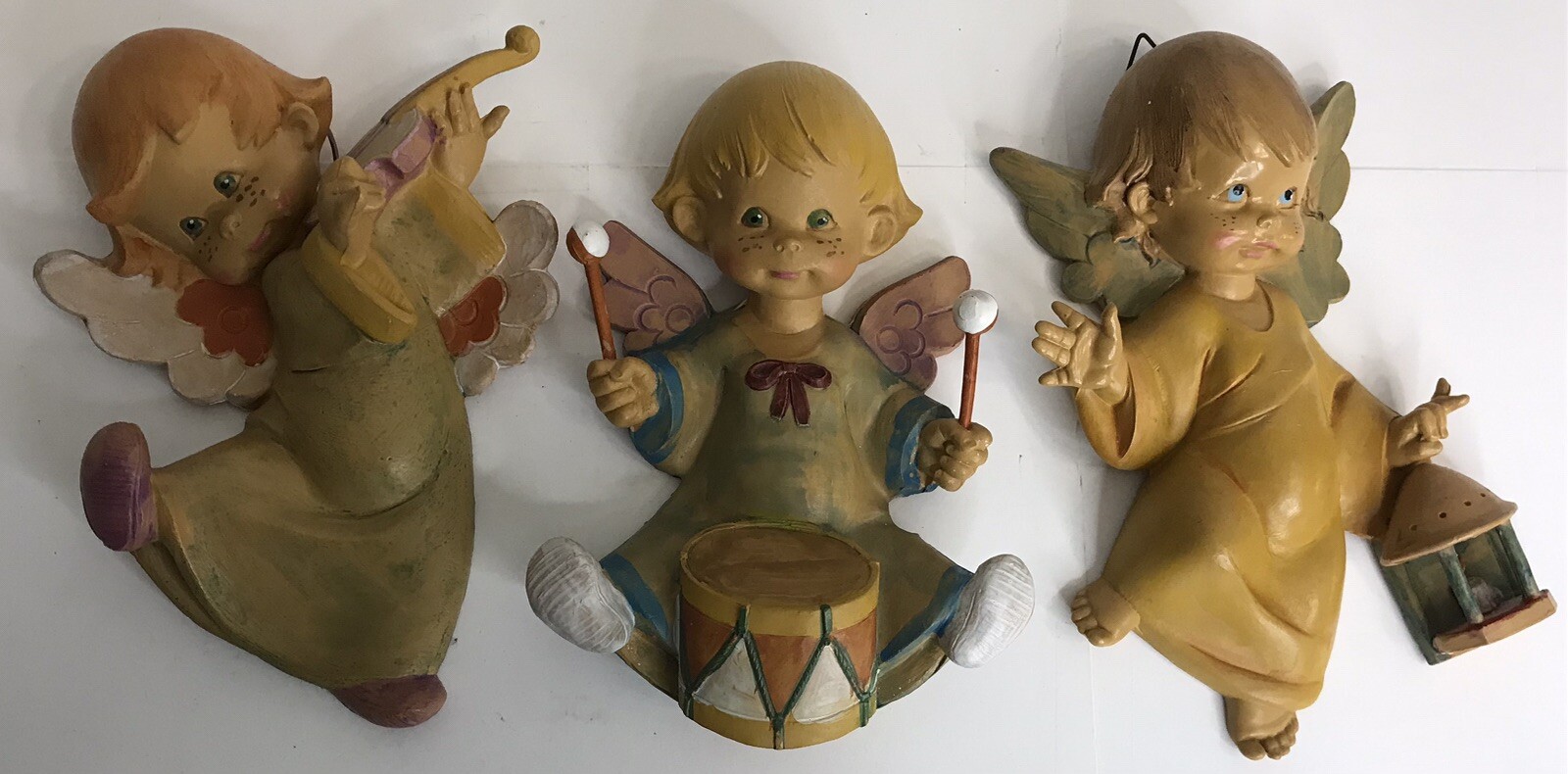 Vintage Angel Cherub Musicians Wall Hanging 3-D Plaque Made in Italy Set Of 3