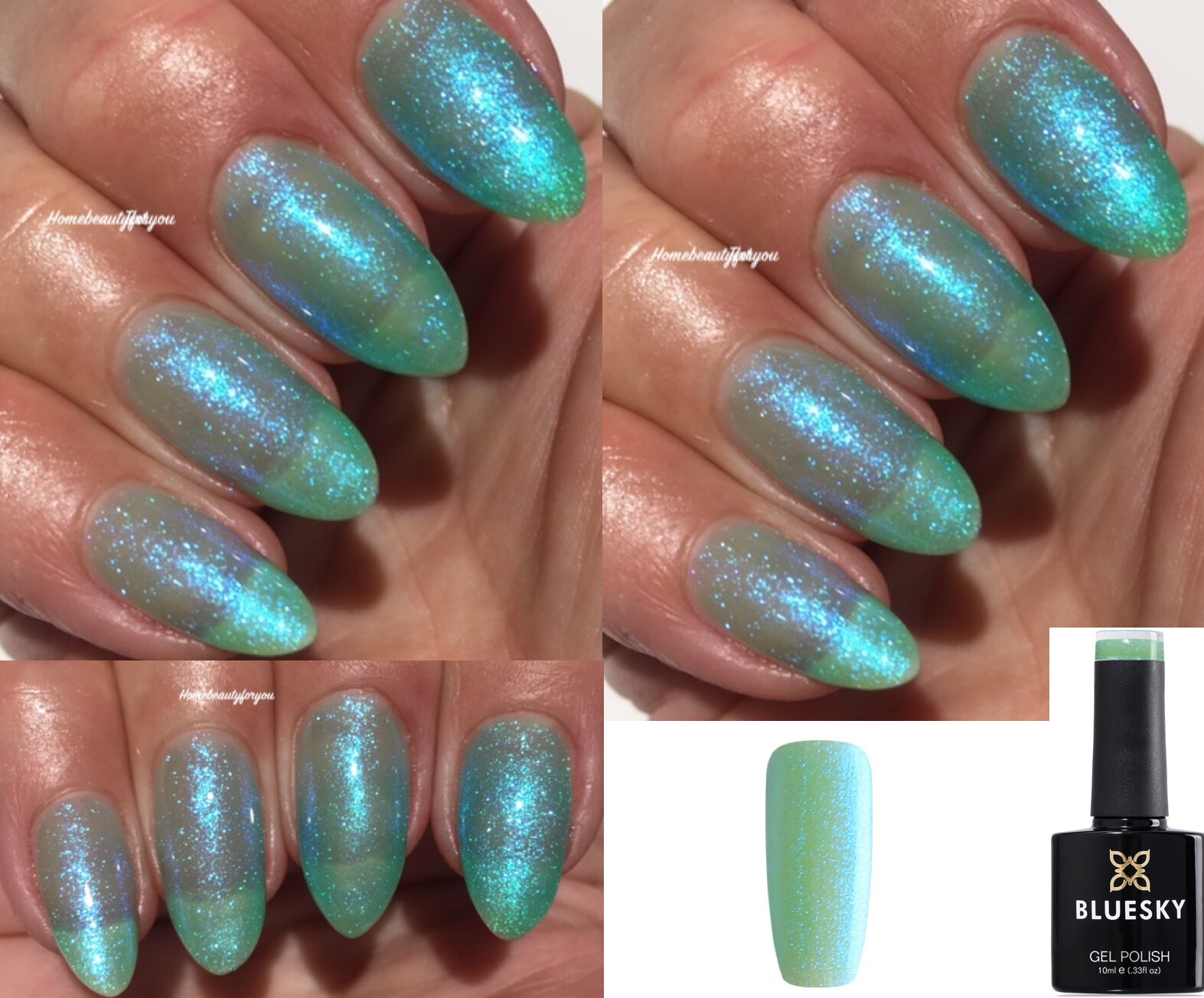 BLUESKY GEL NAIL POLISH MINT GREEN GLITTER AQUA FINE GLITTER SJ08 UV LED SOAKOFF