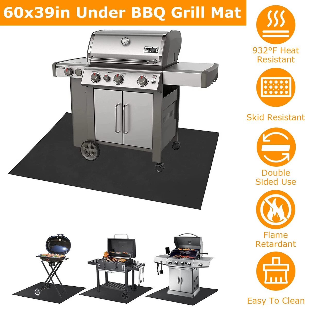 60x39 Under Grill Fire Resistant Rugs Oil Absorbent Waterproof |