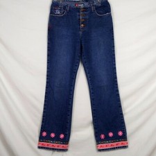 Vintage 90s Bongo Flare Jeans Womens 8X31" button fly high rise floral hem Boho