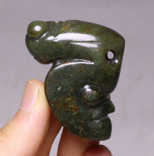 5cm China Hongshan Culture Old Jade People Face Cicada Beast Amulet ...