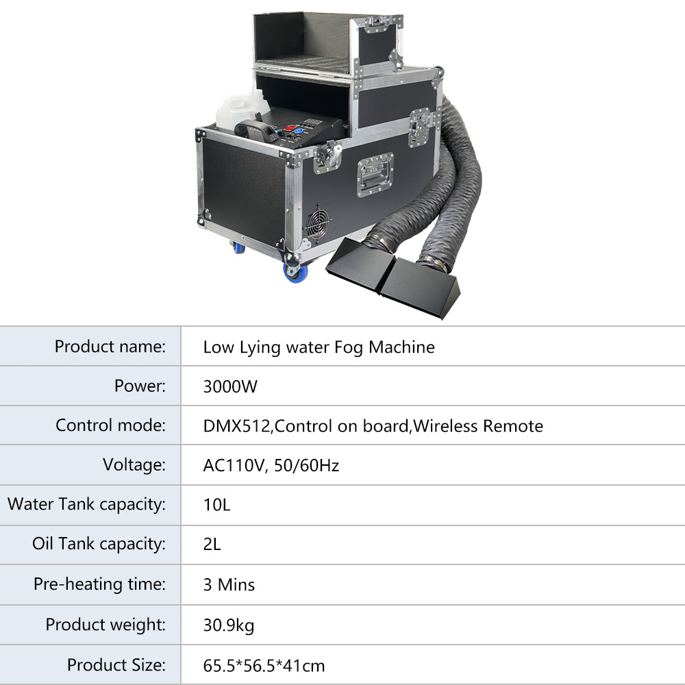 3000W Low Lying Water Fog Machine Sinking with 2 Hose Smoke DMX Remote Control