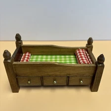 Vintage 1970s Wooden Bed w/ Drawer Concord Miniatures Dollhouse Furniture