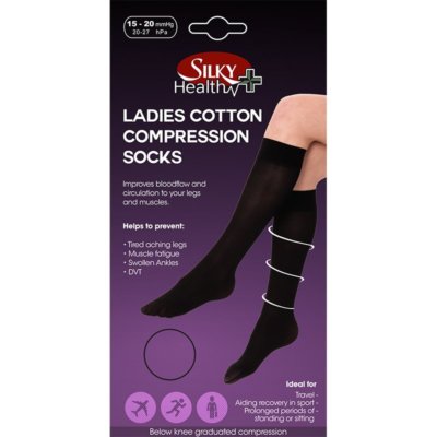 Silky Ladies Cotton Rich Compression Socks Knee Highs Travel Sport DVT  Standing
