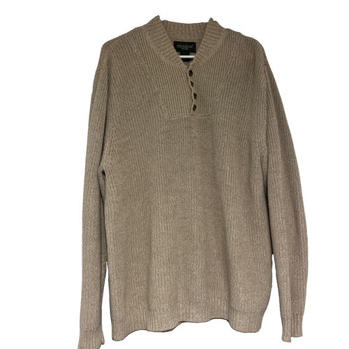 Eddie Bauer, Vintage 90s Eddie Bauer Heavy Ribbed Knit Henley Sweater Beige Mens XL #0237