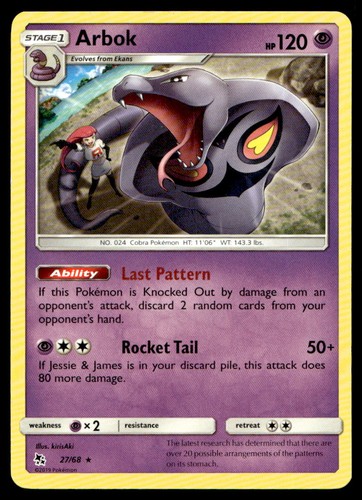 LP Arbok [Hidden Fates 27/68] Rare Pokemon TCG