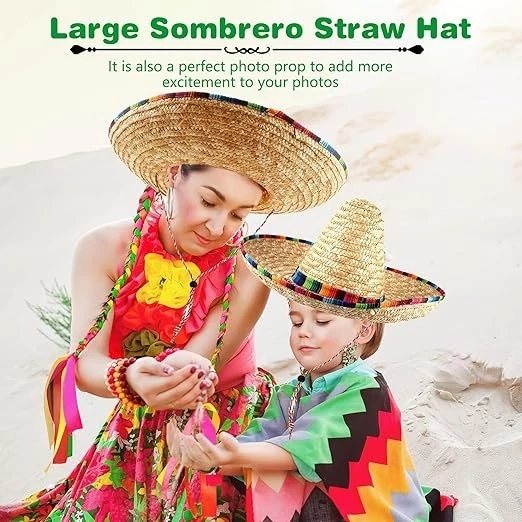 2件装墨西哥Sombrero帽子Serape装饰稻草Sombreros墨西哥Cinco De Mayo — 第 4/4 张图片