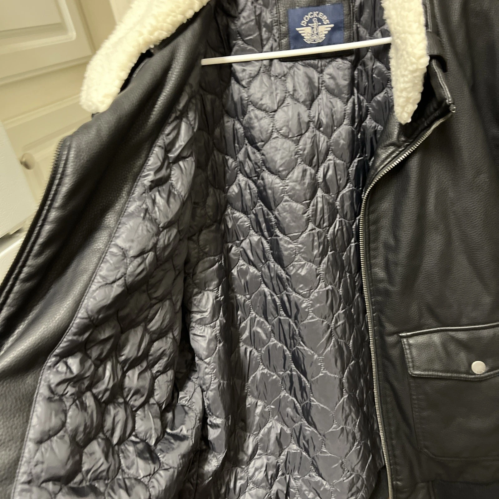 Dockers Mens Black Bomber Coat Jacket XXL Faux Leather Removable Fur Collar image 9