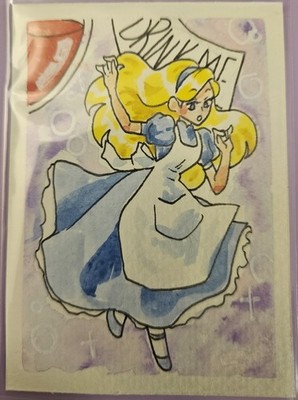 Aceo Original Painting Of Alice In Wonderland With Drink Me Potion