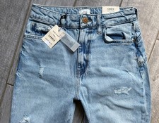 River Island CARRIE Mom jeans high rise straight leg 10 R W28 L28 Y2K rips NEW