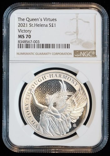 2021 £1 Queen's Virtues St. Helena Victory Silver Coin 1oz Fine (NGC MS70 MS 70)