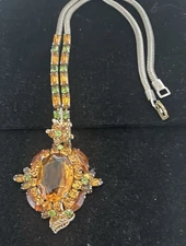 Alice Caviness Vintage  Necklace With Amber, Topaz , Green Colored Rhinestones